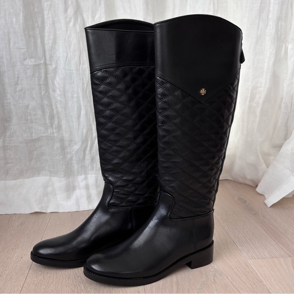 Vintage Tory Burch Quilted Leather Knee-High Riding Boots in Black